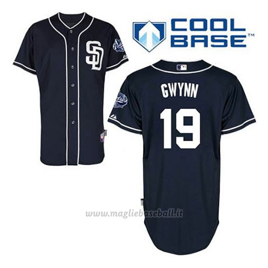 Maglia Baseball Uomo San Diego Padres Tony Gwynn 19 Blu Blu Alterner Cool Base